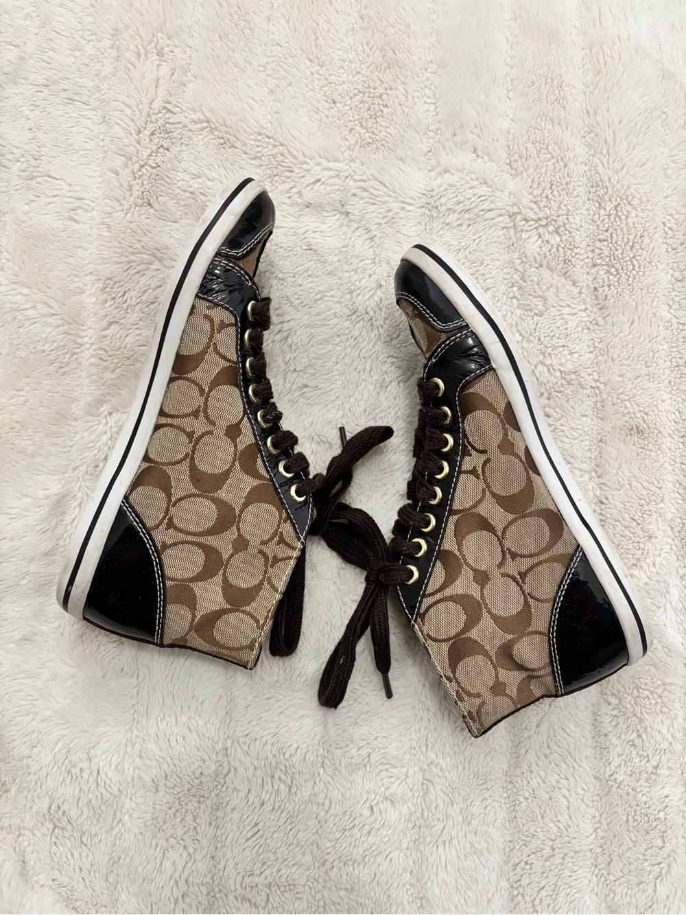 Coach High-Top Signature Canvas Sneakers in Tan and Dark Brown Size 7.5 - Picture 10 of 14